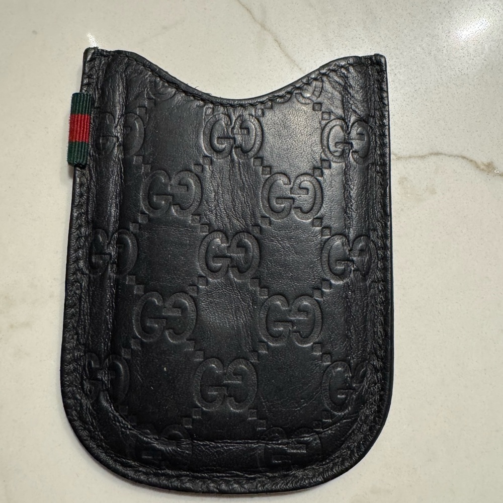 Gucci Black Leather Phone Case-Guccissima